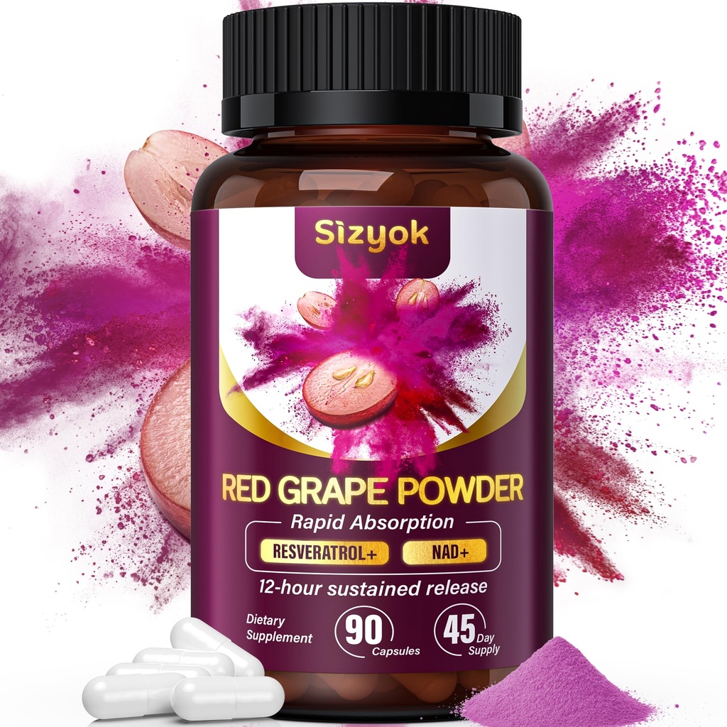 Piceid Resveratrol 补充剂和NAD+细胞再生剂,Nitric Oxide 补充剂,支持心脏健康,血液流动,细胞能量生产和代谢,红葡萄粉,45天供应
