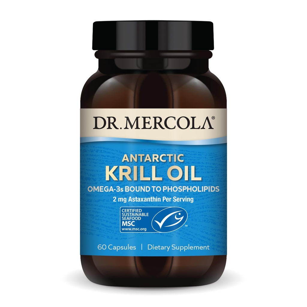 Mercola Antario Krill Oil博士 - 1 000 mg - Omega-3 配有EPA & DHA - 支持大脑、心脏、联合和免疫健康 - 无转基因、无糖和无豆 - 60个卡普尔(30个服务)