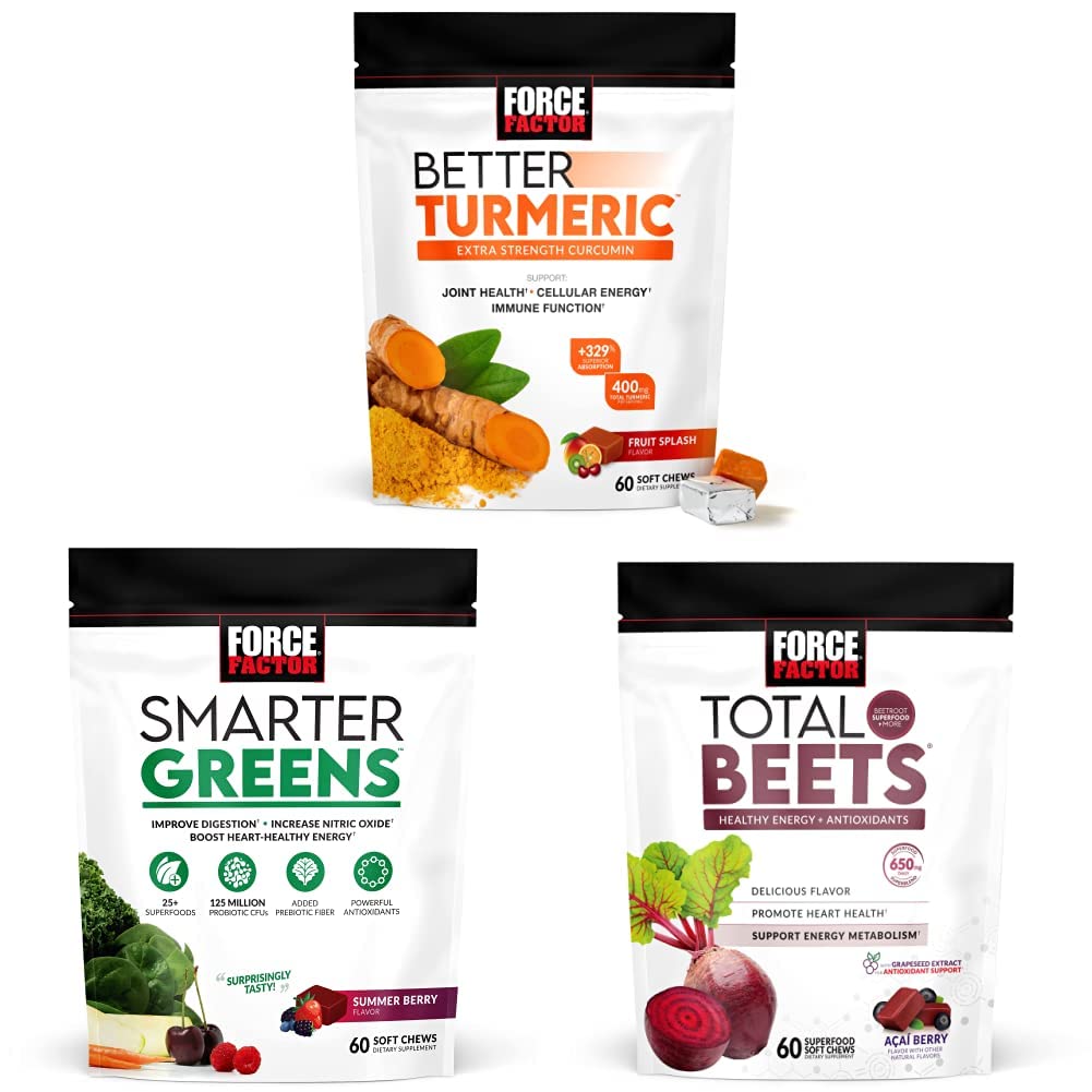 强制因子 更好的涡轮联合支持 补充 & Smarter Greens Superfood Chews, 60 Soft Chews & Total Beets Soft Chews, 60 Chews