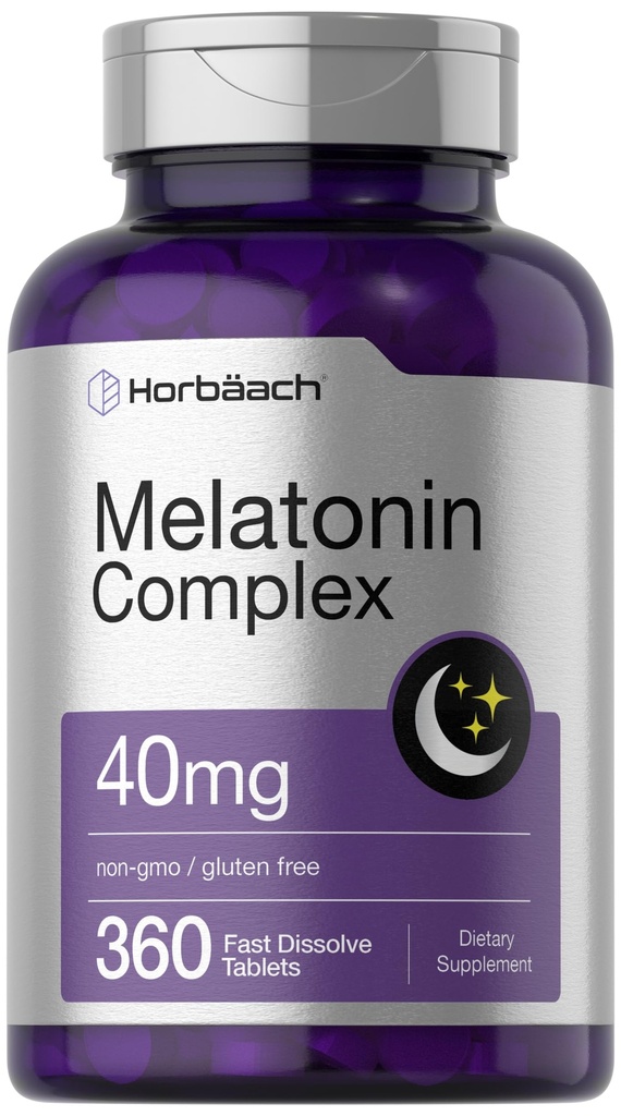 Horbäach Melatonin 40mg Complex 360 快速溶解板 360 成人超强补充 QQ 与Chamomile 和 Ashwagandha QQ 蔬菜,非GMO, Gluten Free