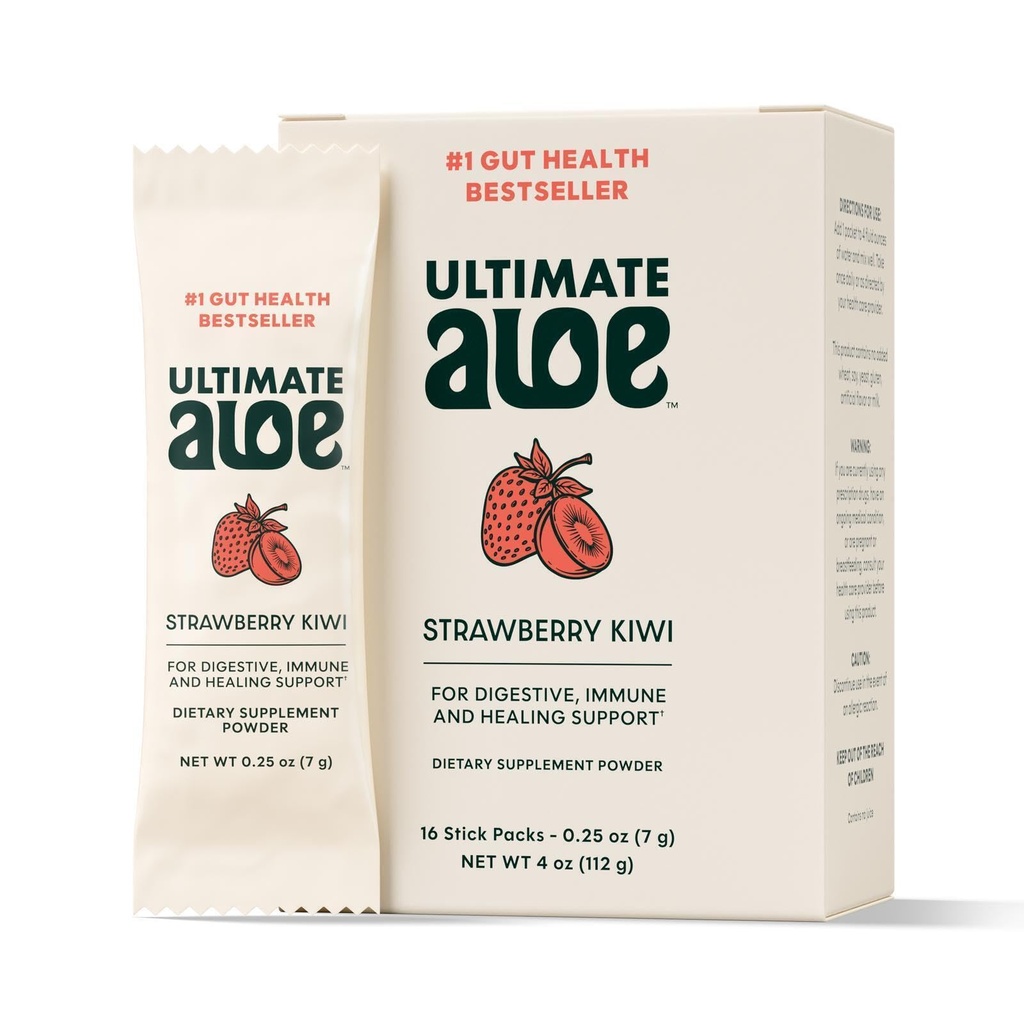 最终的阿洛埃粉末 — 草莓 Kiwi Flavor, 支持消化健康, 免疫系统与正常治疗, 方便粉末包中的阿洛埃, 16 Packets, Gluten-Free, Vegan, Non-GMO