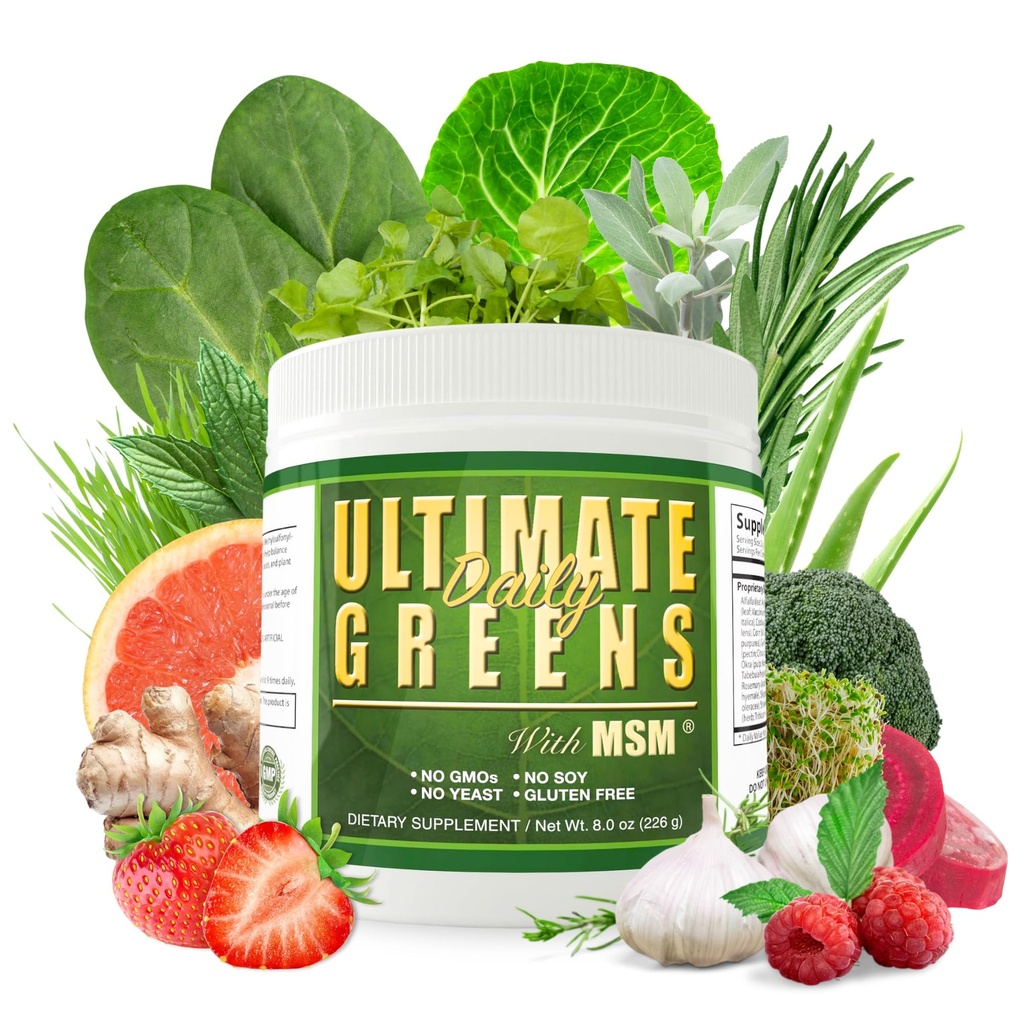 每日健康 配有MSM粉末的终绿, Vegen 友好天然原料 Gluten Soy Free No GMO 超食品 营养饮料 Alkalize Energy 8oz 1 Pack(1个月供应量)
