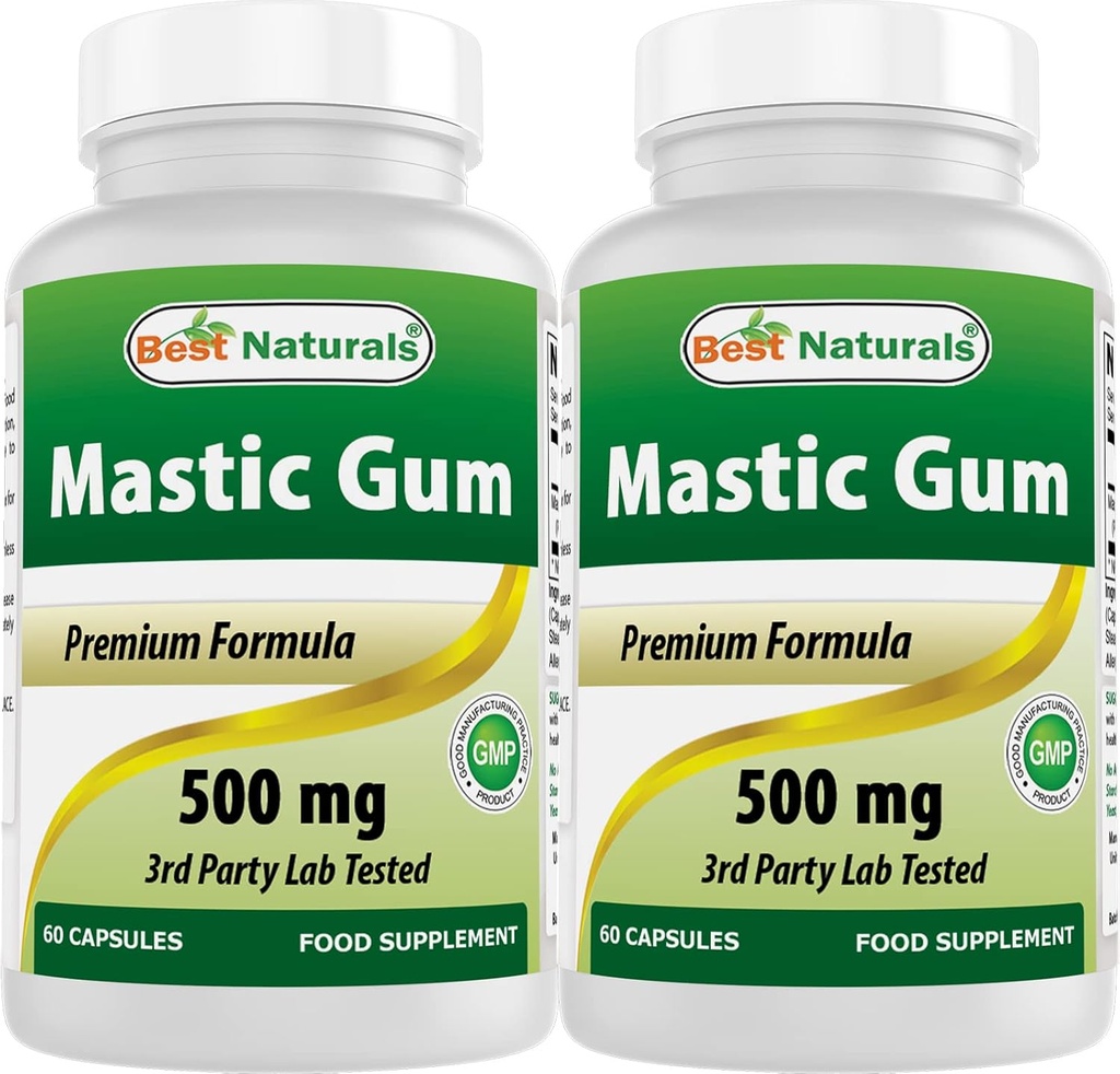最佳自然品2 Pack 塑料胶囊500毫克 - 60毫克 - (非GMO) (无胶囊) - 促进健康胃部和Duodenal 健康(共计120枚胶囊)
