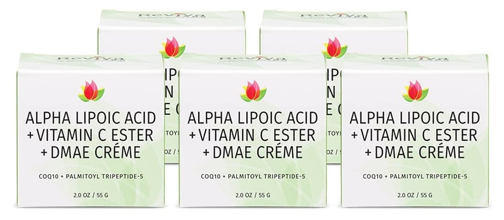 Reviva Labs DMAE Cream with Alpha Lipoic Acid, Vitamin C Ester - DMAE 举起和坚固的乳头和面部奶油 - 皮肤坚固和润滑 5-Pack (每个2 oz)
