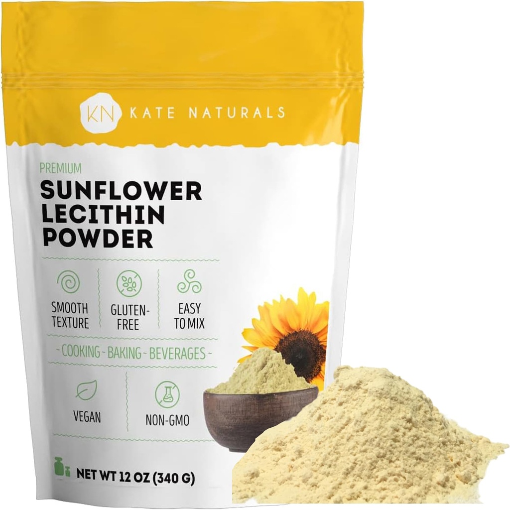 凯特自然(Kate Naturals Sunflower Lecithin Powder),为烧烤面包,古米,烹饪品. 阻塞奶粉的Lecithin补充剂 豆粉的替代剂(12oz, Non-GMO)