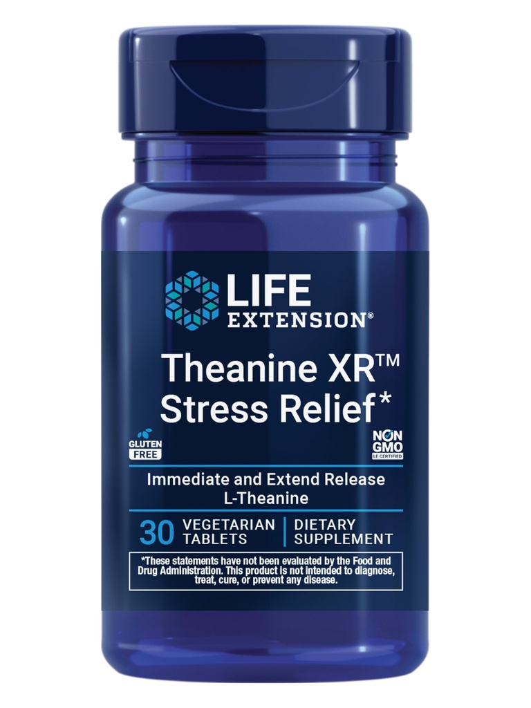 生命扩展 Theanine XRTM 压力救济 – L- Theanine – 促进日间压力的冷静反应 – 非GMO, Gluten-Free, Vegetarian – 30平板