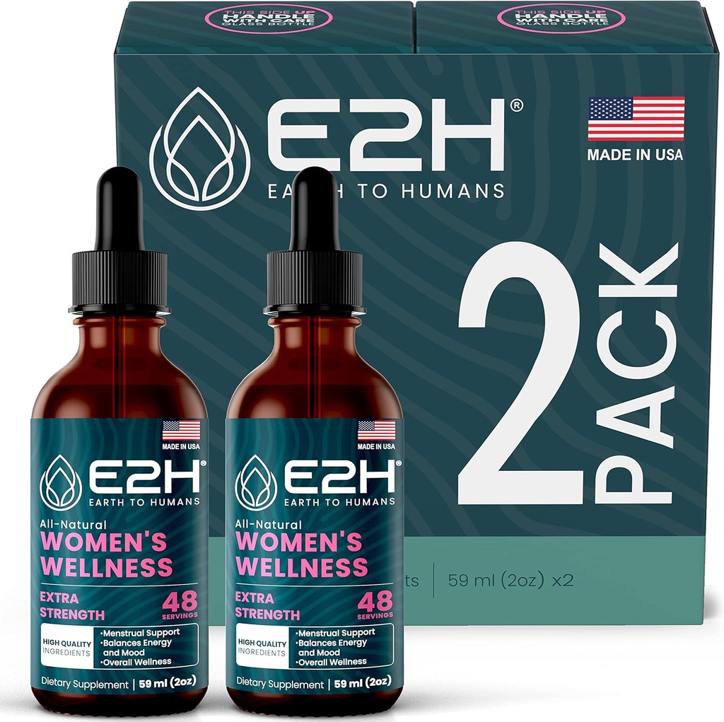 E2H 所有自然女性的健康、荷尔蒙平衡和PMS救济与黑科霍什、东奎和Licorice根用于热闪光救济(2瓶)