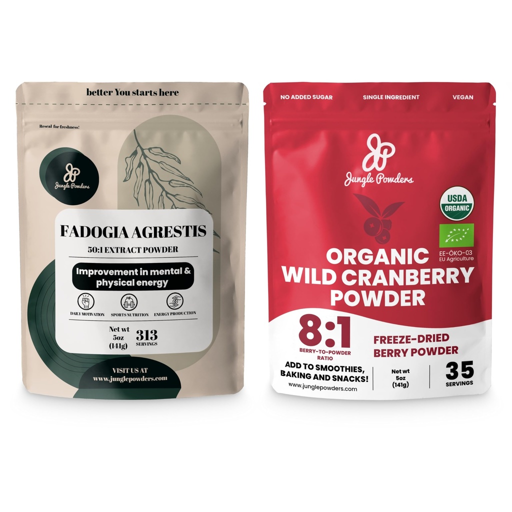 Junle Powers Ultimate Men's Wellness Duo: 5oz Fadogia Agrestis Extract & 5oz 有机野生Cranberry Powder - 尼日利亚Fadogia 驱动和被动补充,USDA认证的Cranberry超级食品