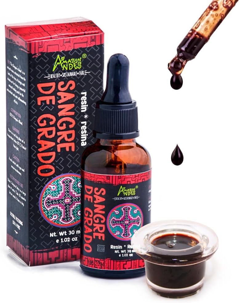 安第斯龙之血(英语:Sangre de Grado)-100% 龙之血(英语:Sangre de Grado)-由克罗顿·莱赫莱里树(英语:Croton Lechleri Trees)手工而成 - 非GMO,野生手工业与无胶原 - 支持疗养活动 - 1.02 Oz/30ml - 秘鲁制造