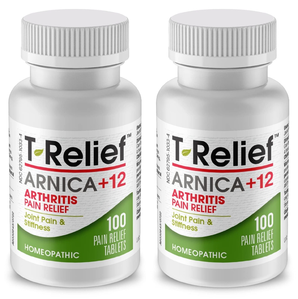 T-Relief 外强性关节炎 Arnica + 12 疼痛解脱 自然药 帮助减轻关节中的疼痛 疼痛和疼痛 自然 - 100 片(2包)