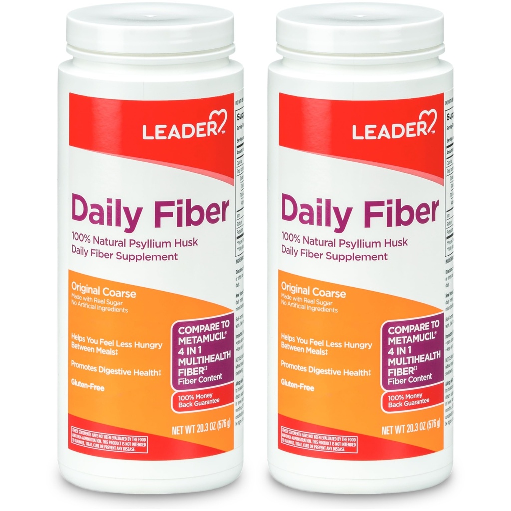 LEADER Psyllium Husk粉末 消化卫生4-in-1纤维补充剂 植物基 天然Psyllium Husk Daily Fiber, Gluten Free, Non-GMO, 与Metamucil 20.3 OZ(包2)相比