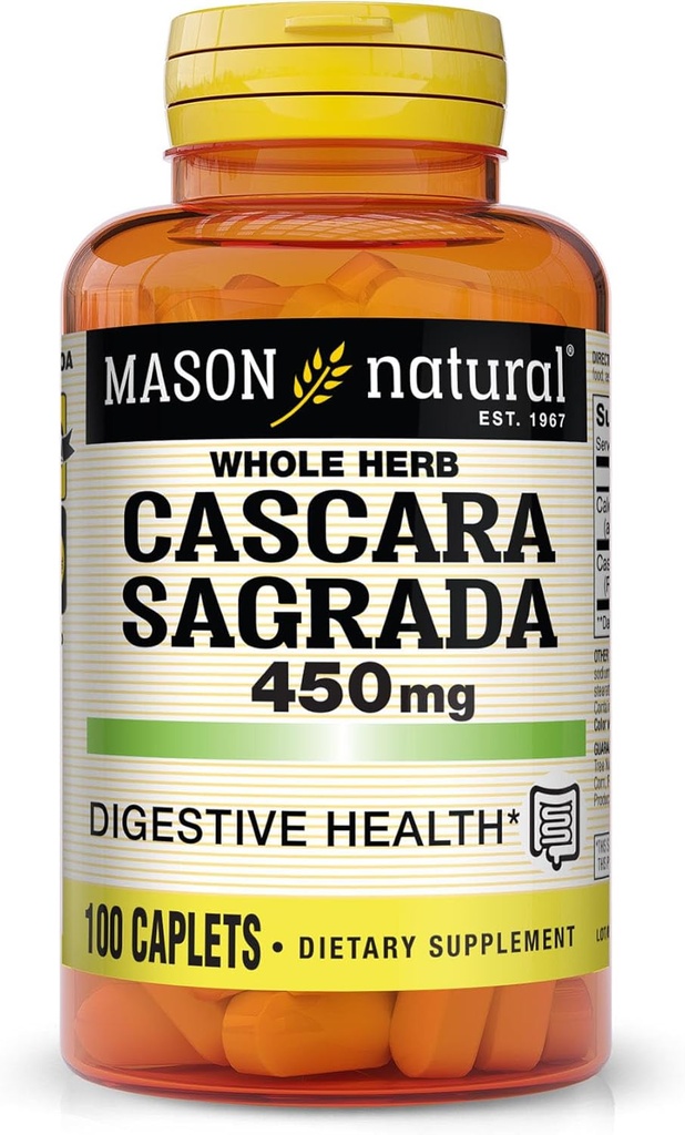 Mason Natural Cascara Sagrada 450 mg, 正常消化功能支持草药补充剂,100 Caplets