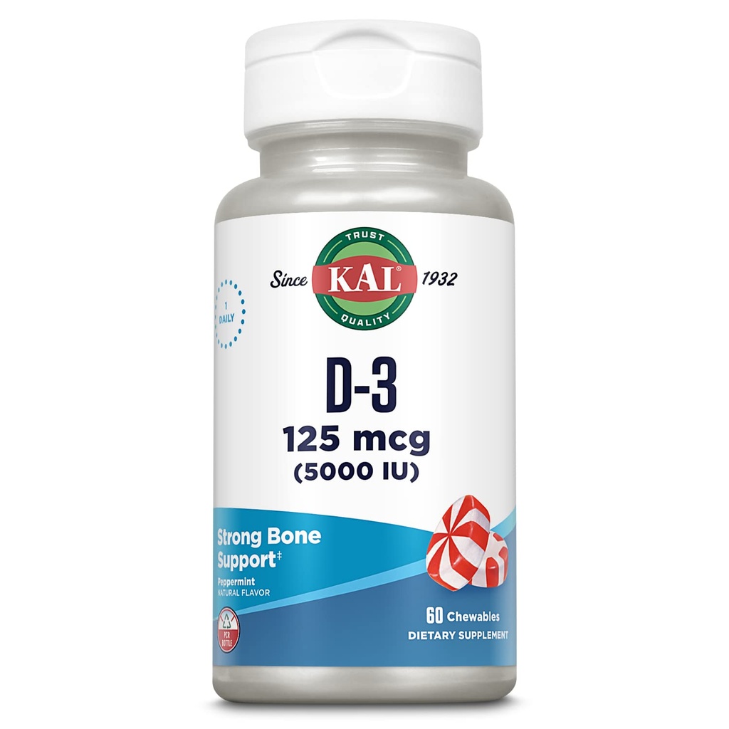 KAL 维生素 D35,000 IU 125 mcg,高概率维生素D 厨师,钙吸收,骨质健康和免疫支持补充剂,天然辣椒薄荷Flavor,60天保障,60次服务,60次厨师