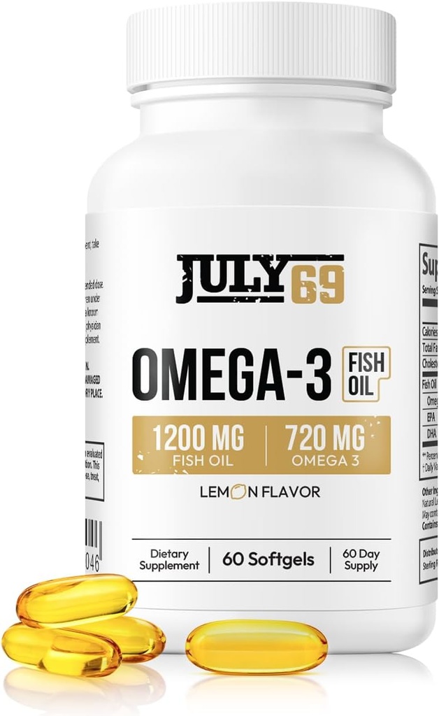 Omega 3 鱼油 - 1200 MG 鱼油 720 MG Omega 3 柠檬火焰 60 软胶 天然环保局-DHA 软胶促进力量与健康 高概率 支持女性和男性