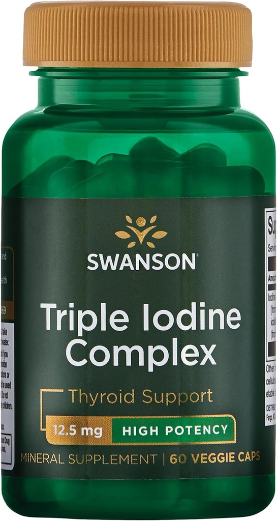 Swanson 三联碘复合物-自然补充剂,用于生命甲状腺支持-促进甲状腺功能,增加红血球生产,和心脏健康-(60 Veggie Capsules,每件12.5mg)