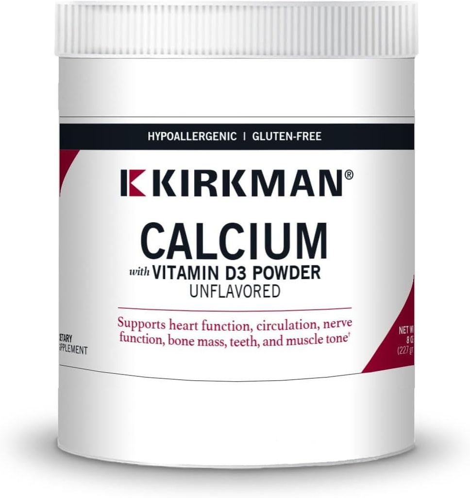 Kirkman - 含有维生素D3粉末的钙 - 8 oz - 基本矿物 - 帮助维持坚固的骨头 - 不受欢迎
