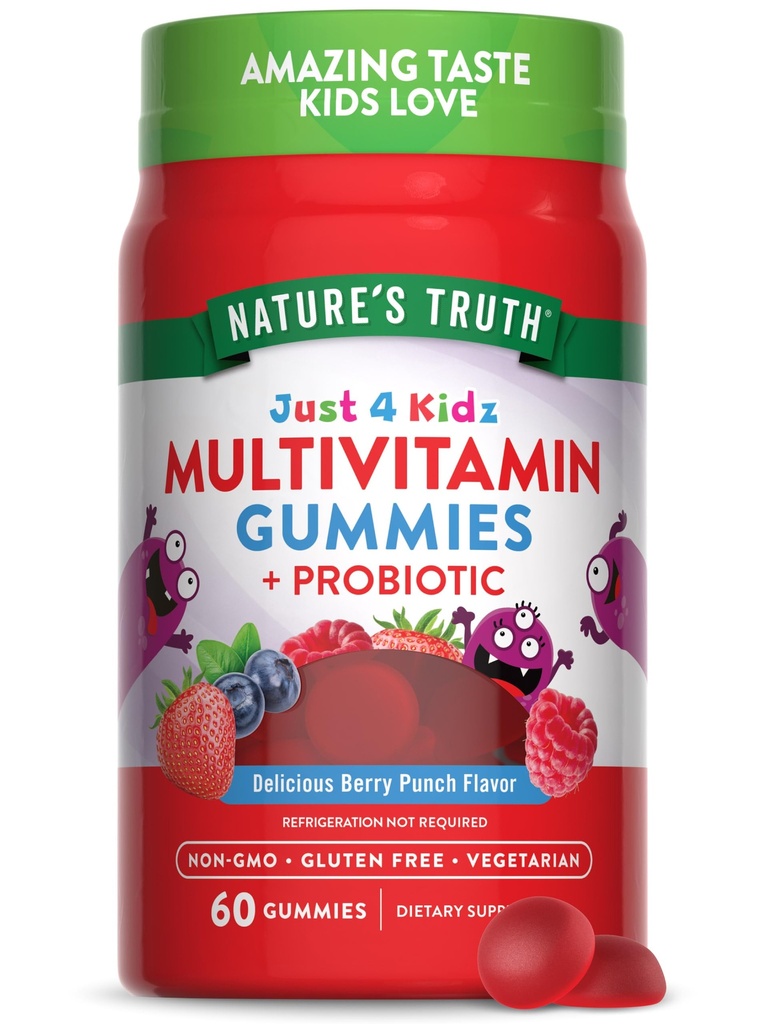 Nature's Truth Kids Multivitamin Gummys with Probiotics ####60 Count Berry Punch Flavor ###蔬菜,Non-GMO和Gluten免费补充