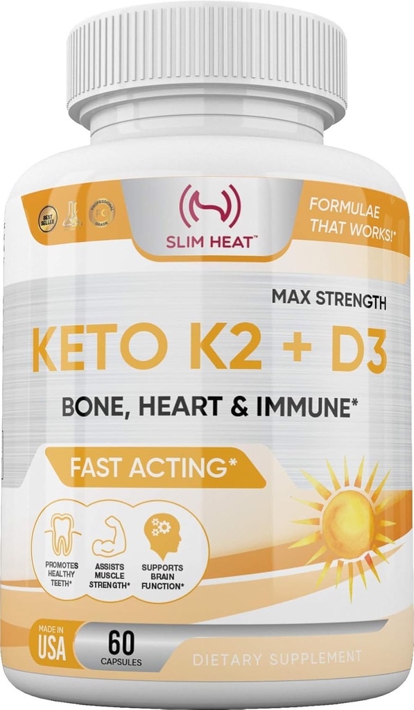 含钙的维生素K2 + D3 - 骨,心和免疫配方 - K2 D3 男女维生素补充剂 - 60 Capsules