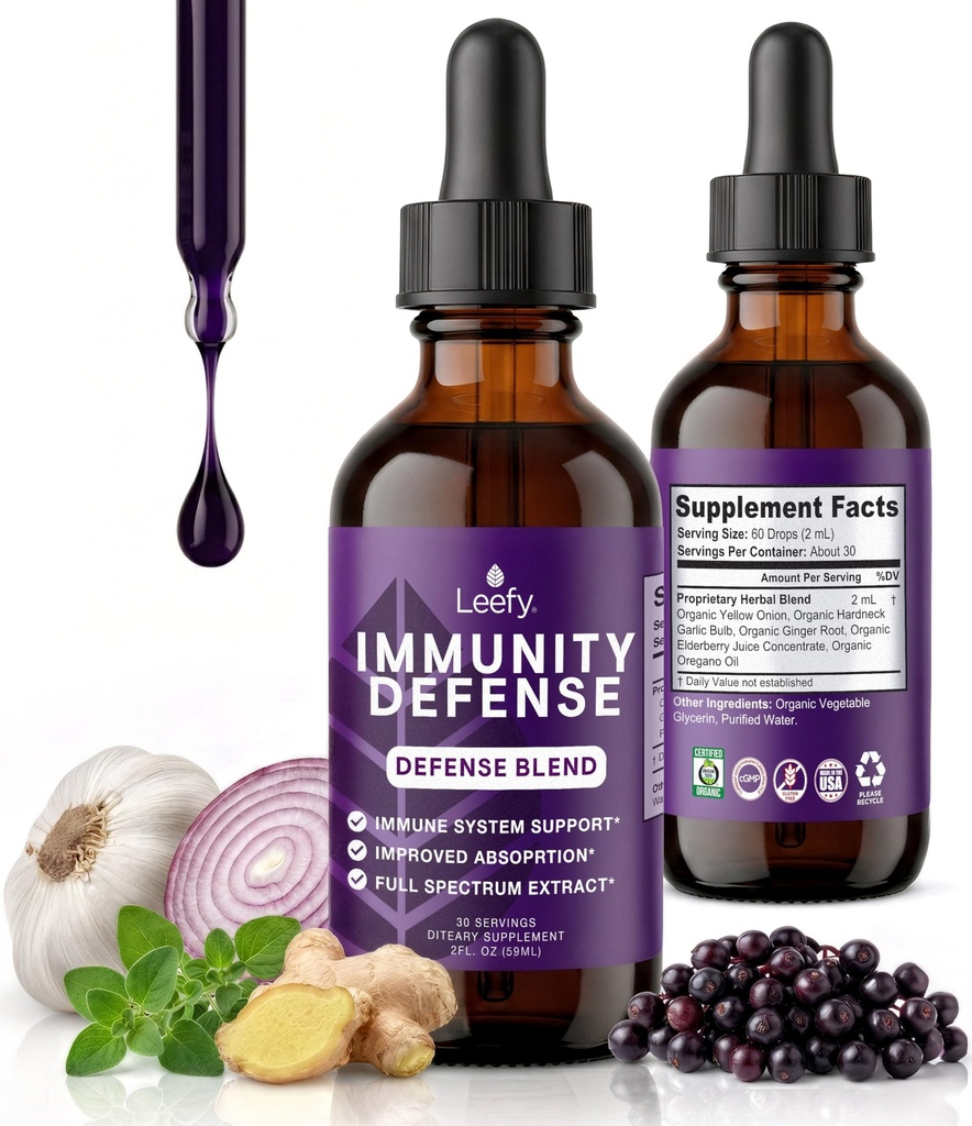 Leefy Organization Defense Blend - 有机免疫支持补编,快速吸收豁免补编,成人免疫助推器,Imune Boost,Imune系统助推器,豁免助推器 - 2 Oz