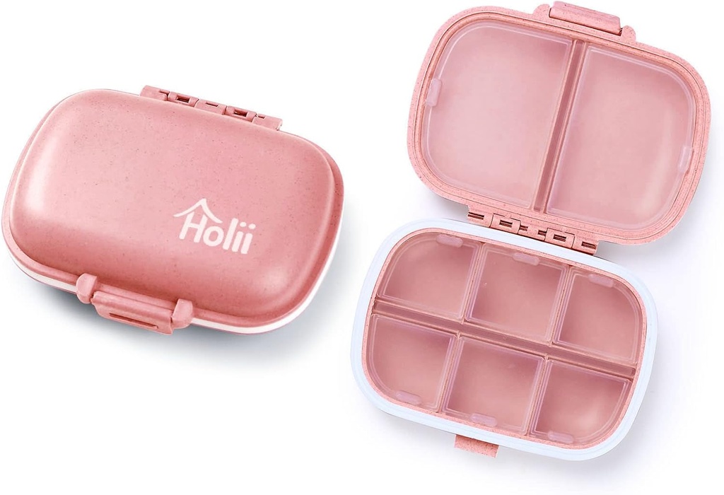 Holii 2PS 8 比较旅行药丸组织者,Pocket Pharmes for Purse Daily Pill Box 便携式药品组织者 维生素持有容器(亮粉)