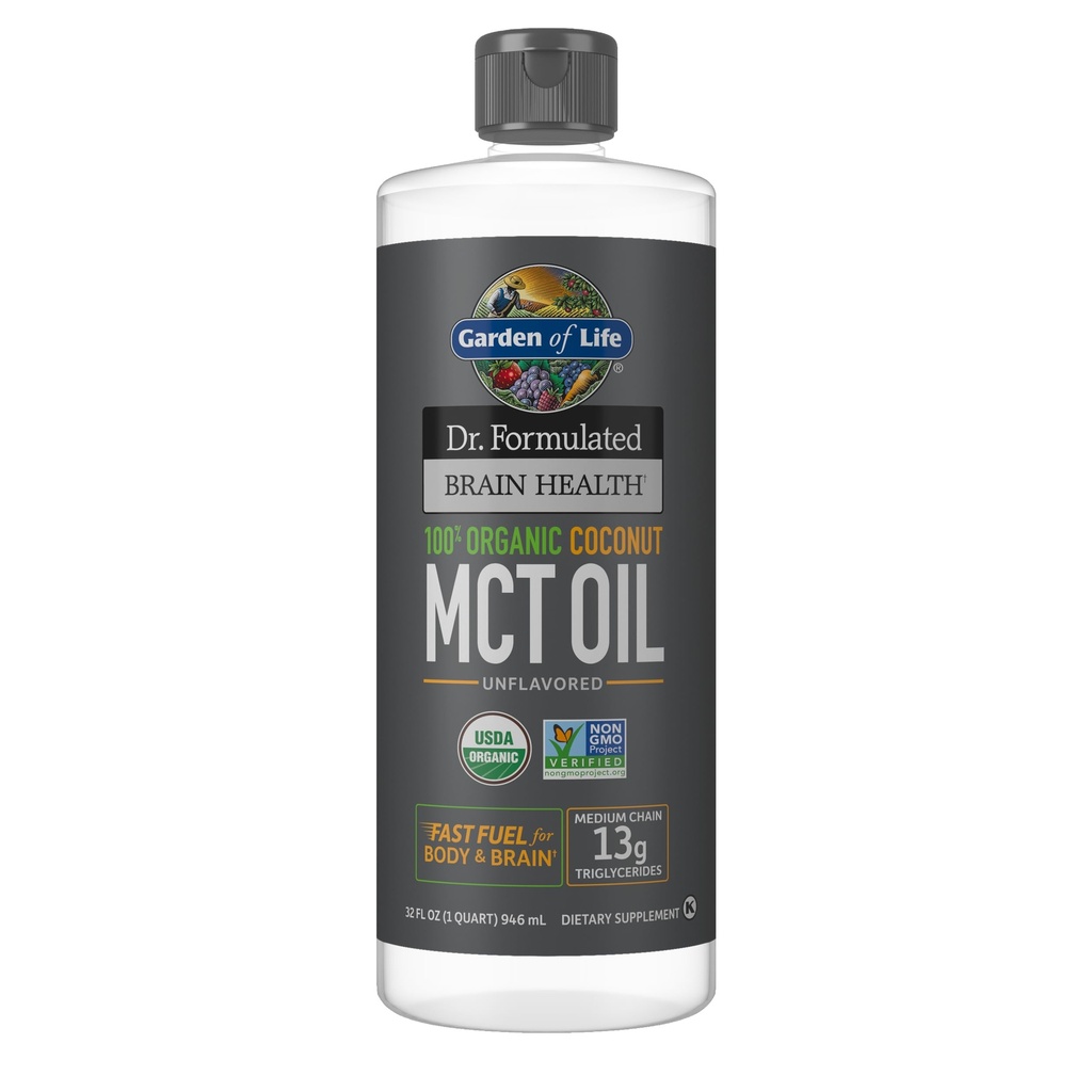 生命花园 配制的大脑健康 100% 有机椰子 MCT 油 32 fl oz 未味, 13g MCT, 身体和脑燃料, 认证的非GMO Vegan & Gluten 免费,无六烷
