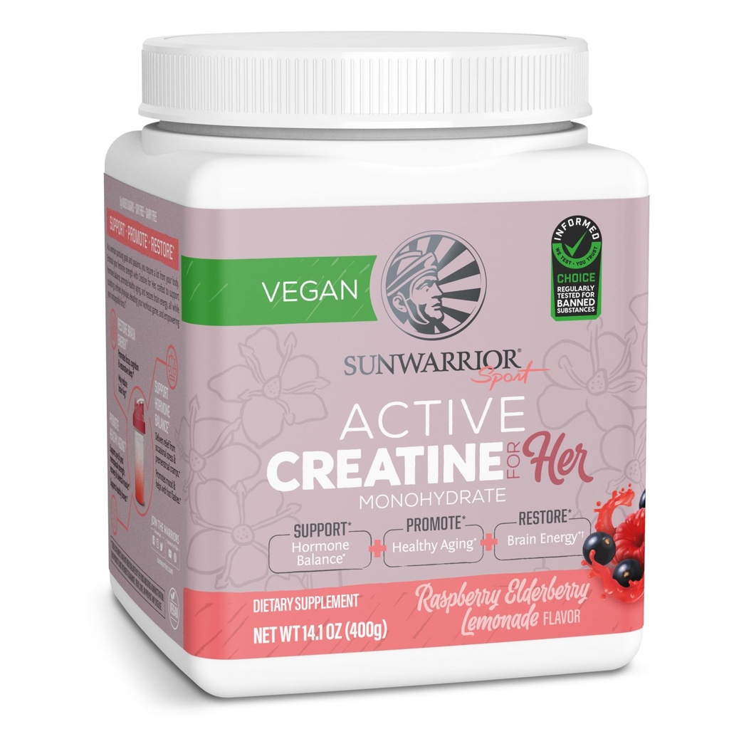 Sunwarrior Creatine for women Monohydrate Powder 微量化工作前恢复补充 支持肌肉建设 强力训练认知 QQ Vegan and Easy Mixes 50 services, Raspberry Lemonade