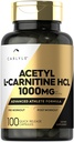 Carlyle Acetyl L-Carnitine HCL + 1000 mg + 100 Capsules + 高级运动员公式 + 工作前补充 + + 非 GMO & Gluten Free
