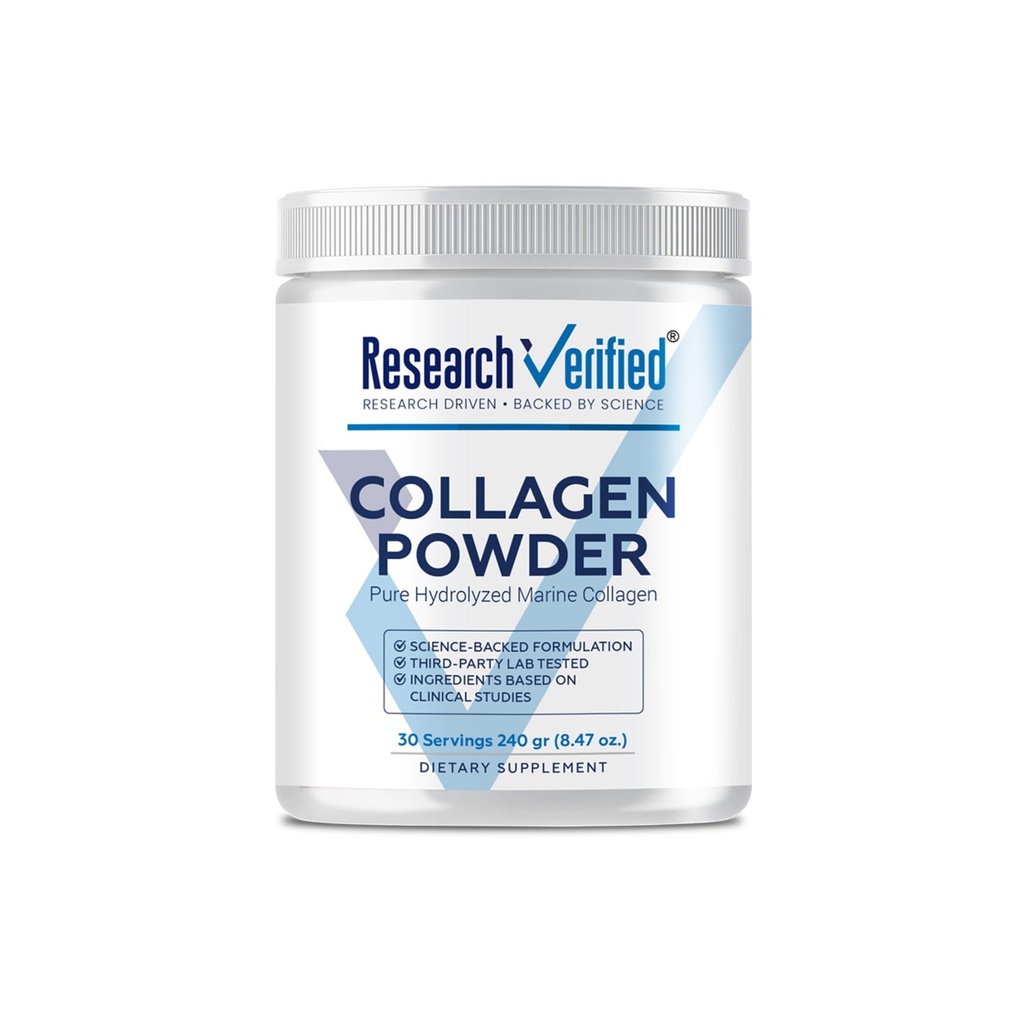 校验的Collagen Powder - 水解的海洋Collagen - 不味的 - 皮肤水分和弹性、肌肉恢复、非转基因生物 - 每容器30个Scoops - 1个月供应量