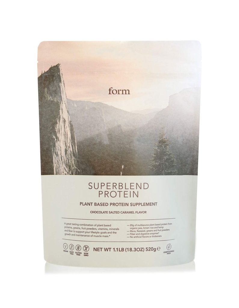 含有超食品、维生素和矿物的Form Superblend蛋白-Vegan蛋白粉 -- -- 20g 植物蛋白每服(焦油盐焦糖)