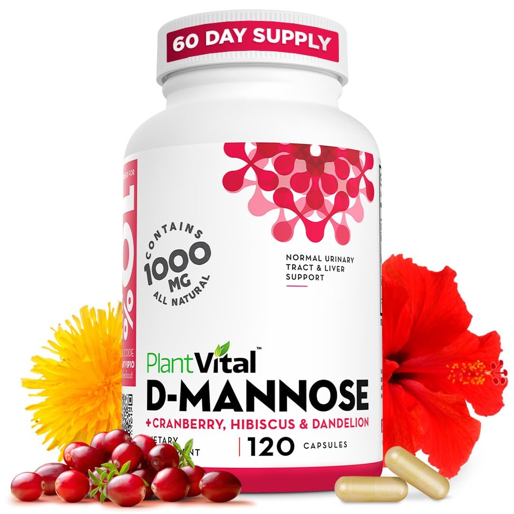 具有Cranberry-D-mannose 1000mg Capsules-Bladder、Kidney和Urinary Tracts支持的高潜力。 与希比斯斯和丹德利翁一起的Cranberry Powder. 2个月供应