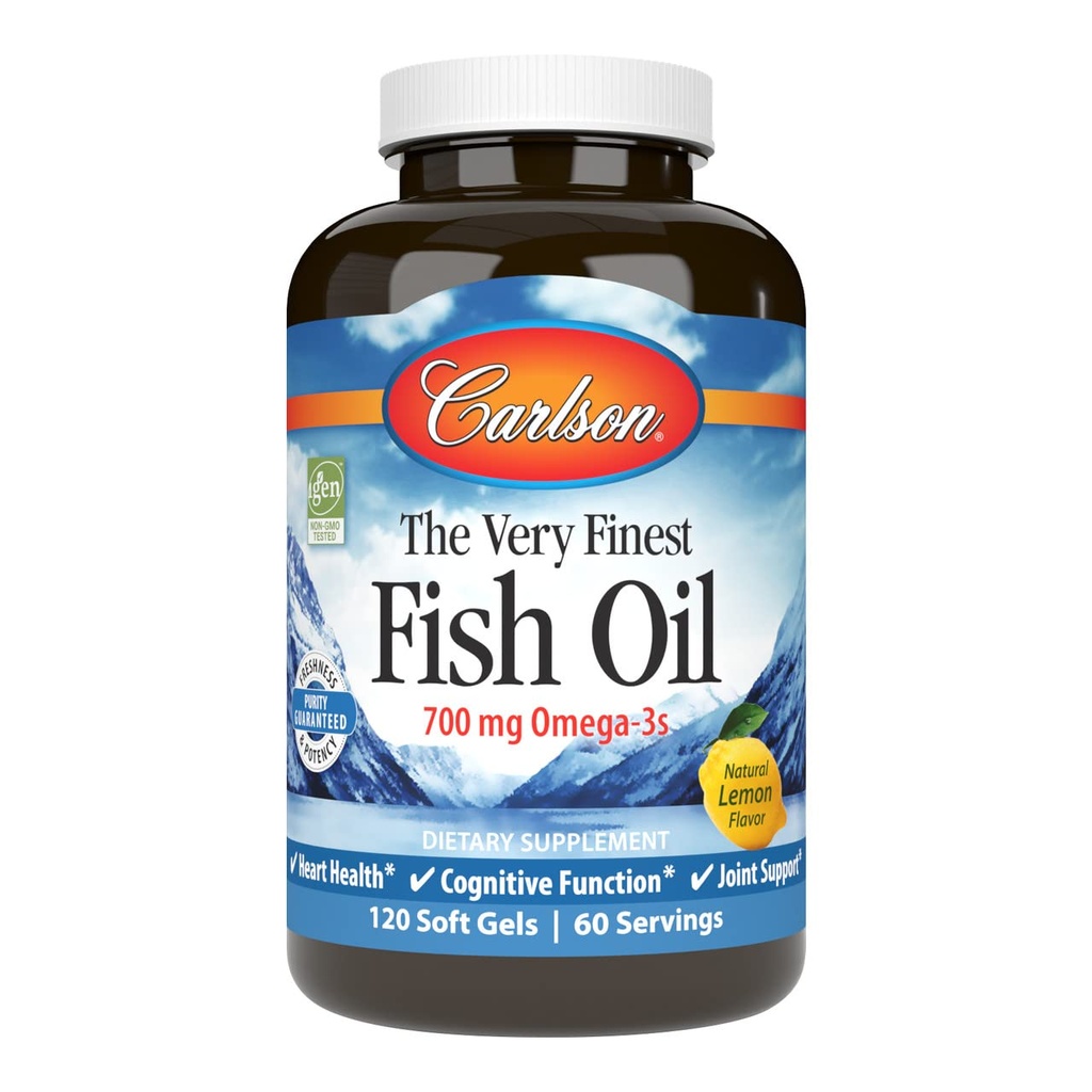Carlson - The Very Fish Oil,700 mg Omega-3s,挪威鱼油增刊,Wild Caught Omega-3 Fish Oil,可持续来源的鱼油盖,Omega 3增刊,柠檬,120软胶