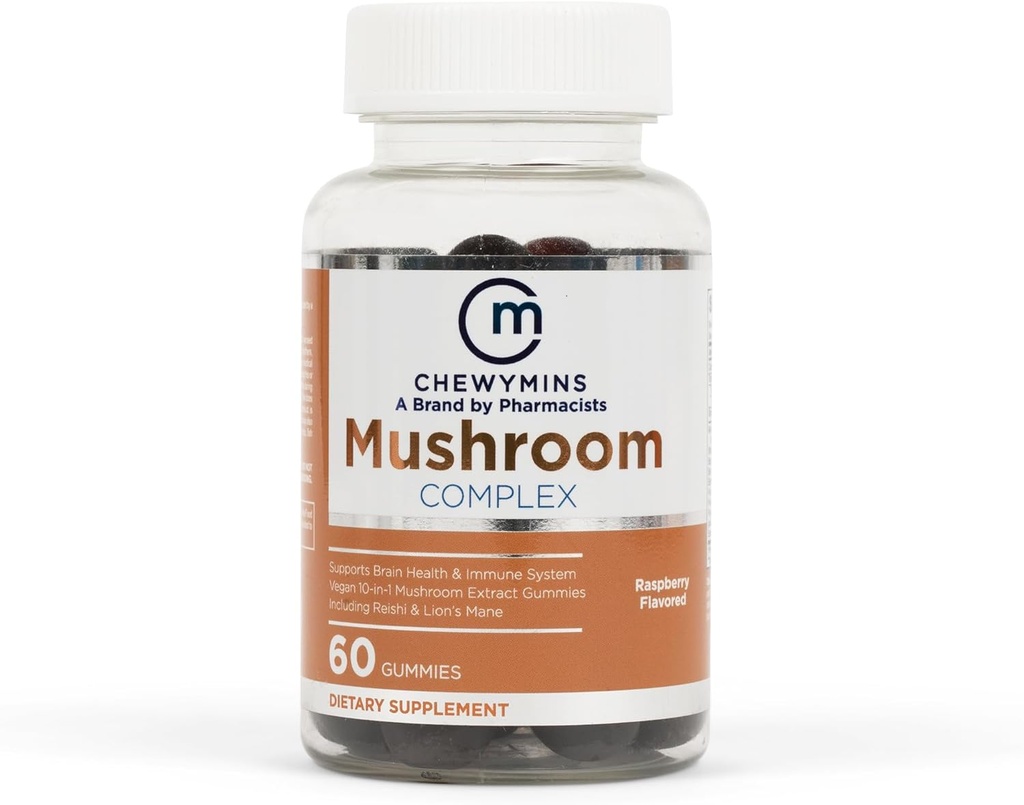 Halal Mushroom Complex Gummys - Raspberry Flavor - 非GMO,有机和Vegan - 支持脑健康和免疫系统 - 10in-1 蘑菇提取 - 60 Gummys
