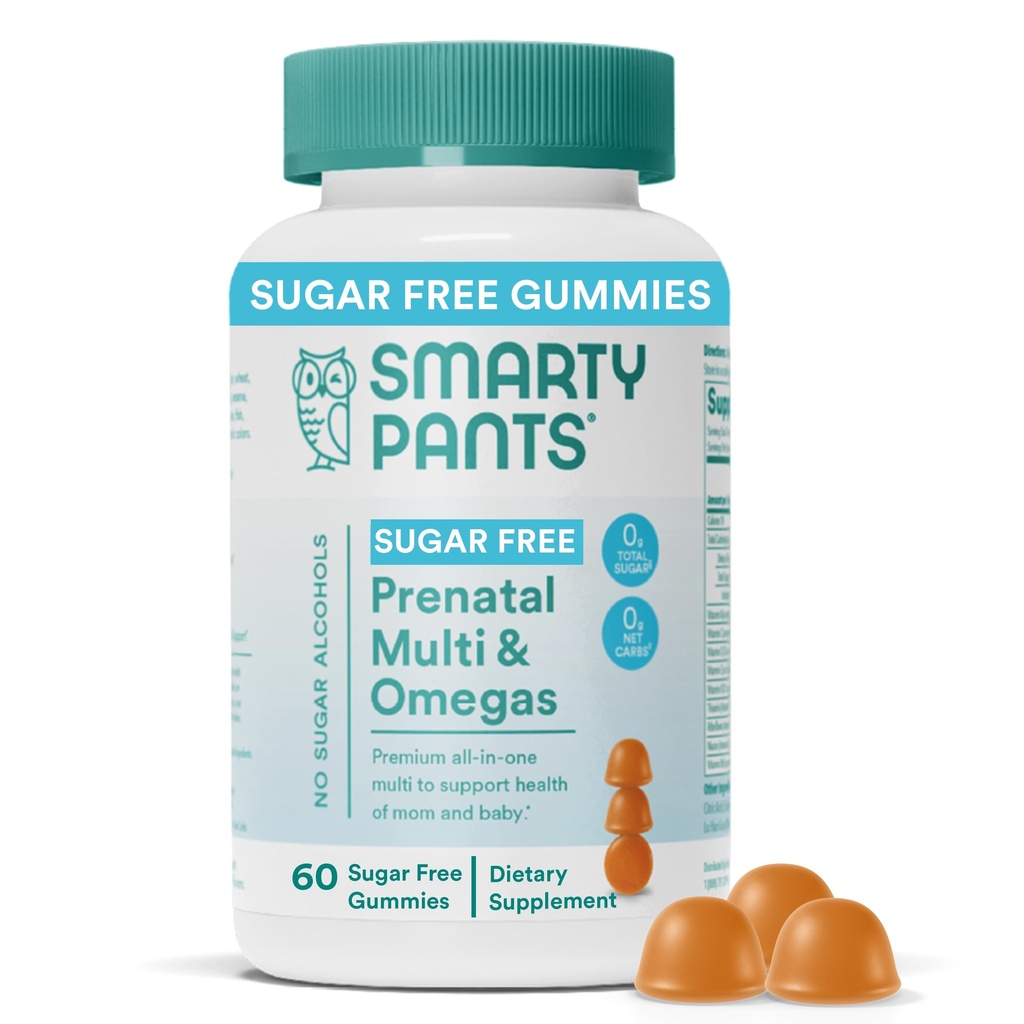 妇女产前维生素SmartyPants,无糖多维素蛋白:甲基folate,Omega 3(ALA)维生素D3,C,维生素B12,B6,A,K & Zinc,Inositol,Erythritol Free,60 Count (20天供应)