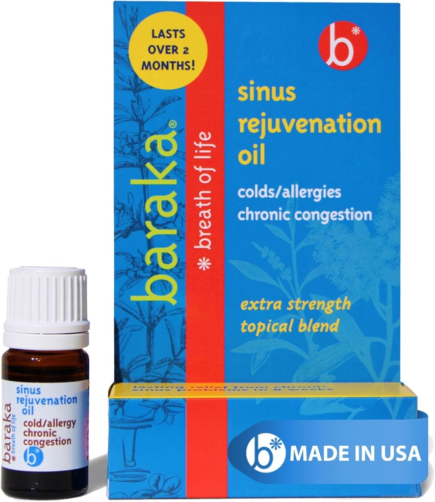 Baraka Sinus Rejuvenation Oil – 混合6种有机基本油,用于清鼻呼吸,酶 Sinus压力,以及提供放松鼻健康支持 QQ每日使用理想 – 4ml (1-Pack)