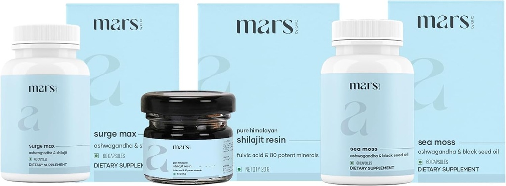 火星由GHC Performance Plus Combo | Surge Max Caps,纯喜马拉雅 Shilajit Resin,黑种子与天然海 Moss Capsules |支持能源,Stamina与整体福祉 | Pack of 1