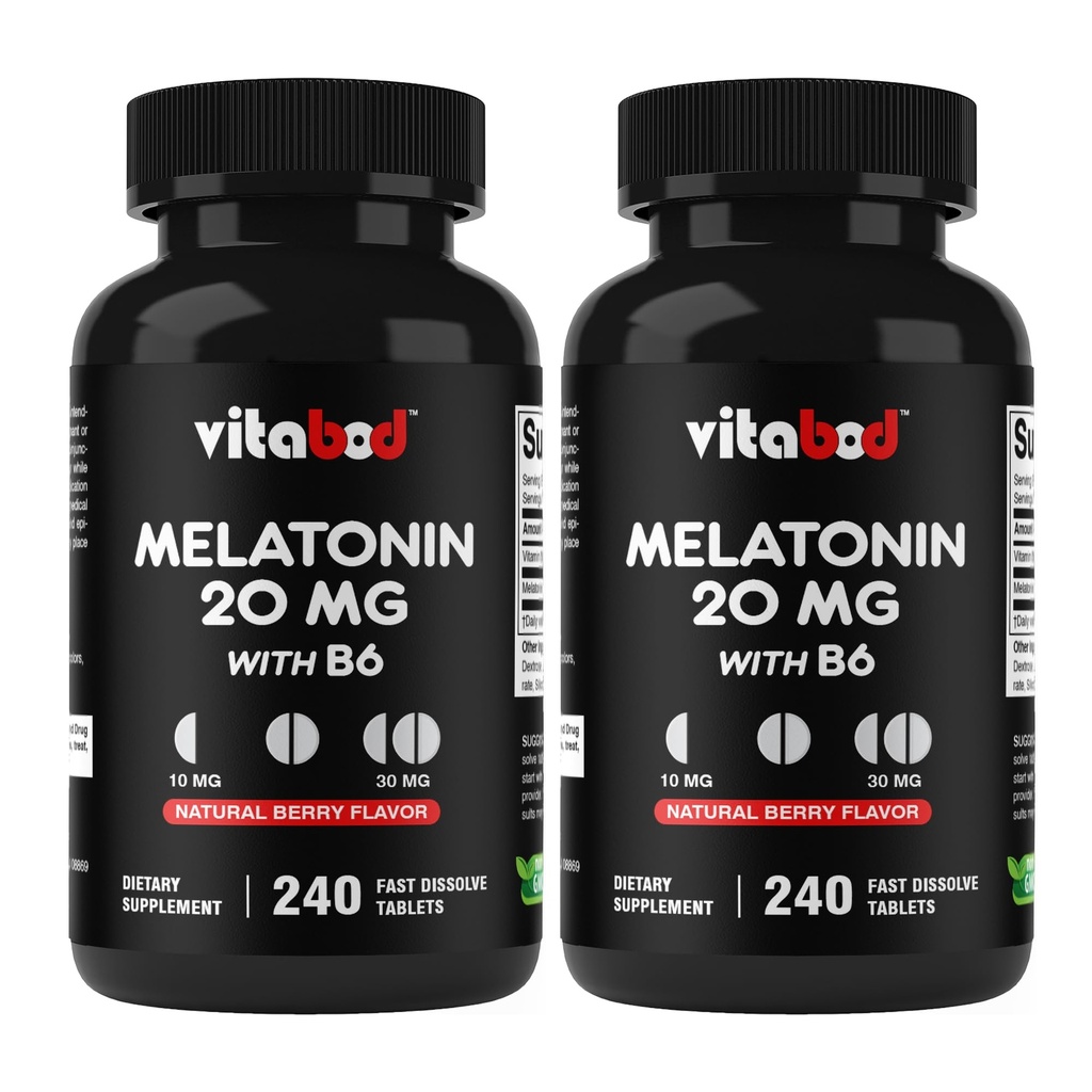 Melatonin 20 mg - 240 快速溶解片 - 药物无毒 - 天然贝里 Flavor - 蔬菜,非GMO,Gluten Free 240 Count (Pack of 2)