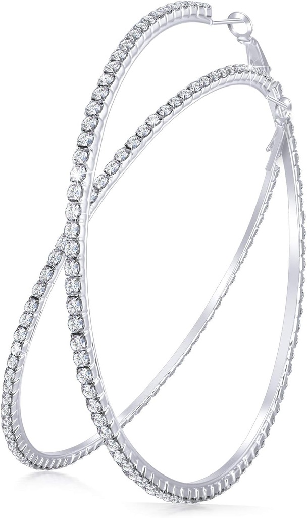 大莱茵斯通 Hoop Earrings 闪耀水晶莱茵斯通 Dangle Big Hoop Earrings for Women Wedding Party Favor, 80毫米