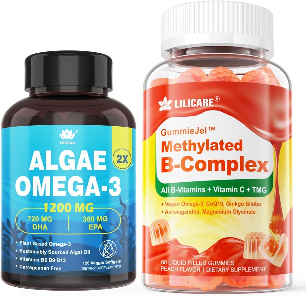 维生素B 复合体 填充液和植物藻类 Omega 3 1200 mg 补充剂
