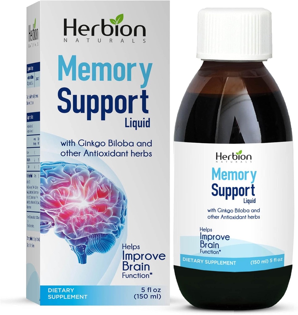 HERBION Naturals 内存支持液体 - 帮助改善大脑功能和失明,与Ginkgo Biloba保持健康模度,12岁以上的成人和儿童,5 fl z,150 ml