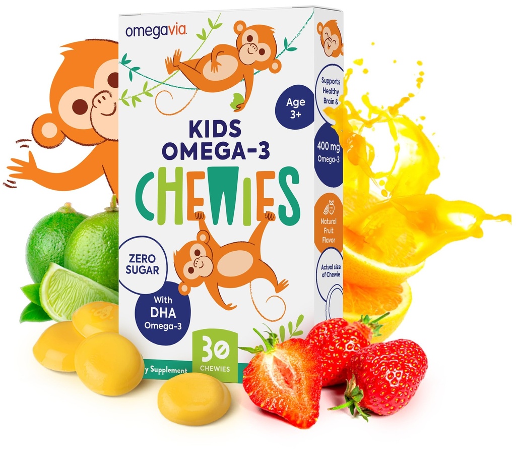 Omega 3 Gummys - Ultra-HA Chewable Gel Gummy - Omega 3 for Kids Supports Brain and Eye Health - 无糖天然水果火焰 - Kids Omega 3 Fish Oil Gummys (30个伯爵)