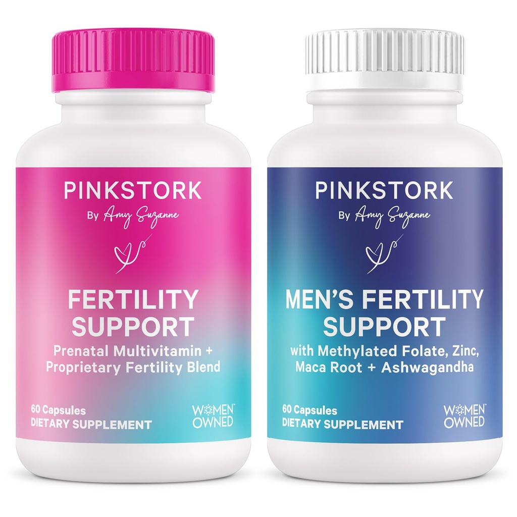 Pink Stork His和Hers 生育率套装:妇女生育率套装、男子生育率套装、生育前维生素套装、维特克斯套装、Inositol套装、福拉特套装、维生素B6套装60卡普尔