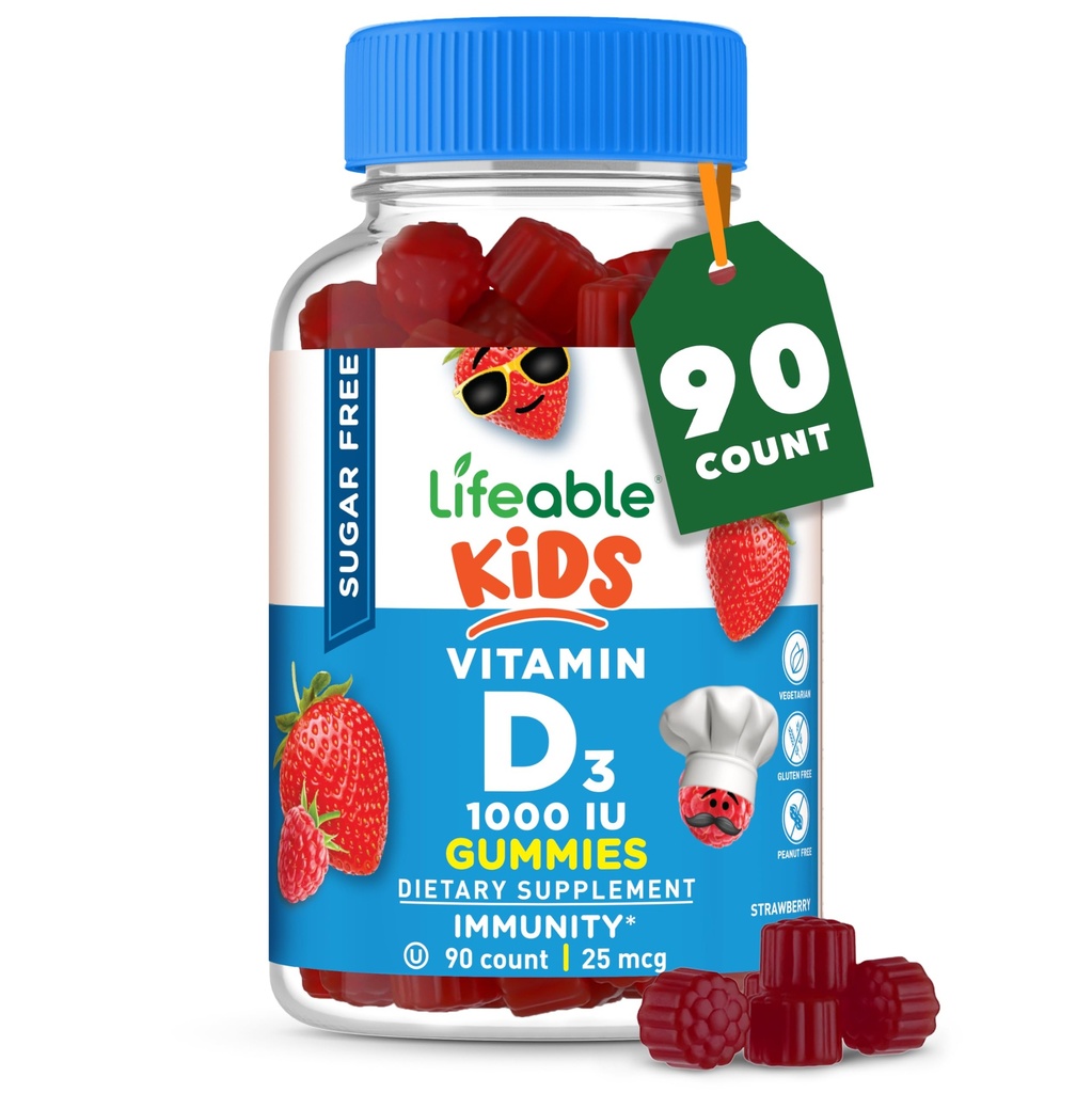 (原始内容存档于2018-09-21). Superable Sweet Free Vitamin D for Kids 1000 IU – Great Tasting Natural Flavor Gummy Supplement – Gluten Free Vegetarian Chewable – 为了强健健康的骨骼,为了儿童,青少年,托德勒,90 Gummys.