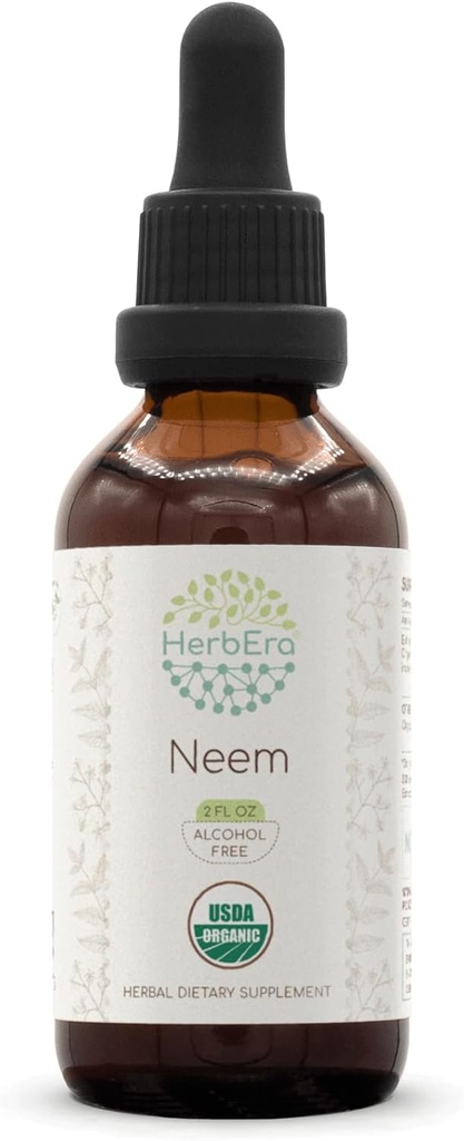 HerbEra Neem B60 无酒精草药萃取薄荷,集中液滴 天然USDA有机(Azadirachta Indica)干叶(2 fl oz)