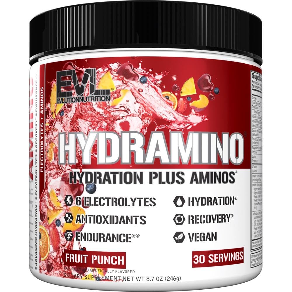 Evlution 营养 Hydramino 完全水分 多倍体,全部6个电解质,维生素C和B,流体推进氨基,椰水,耐力,恢复,抗氧化剂,30个服务,水果扑克