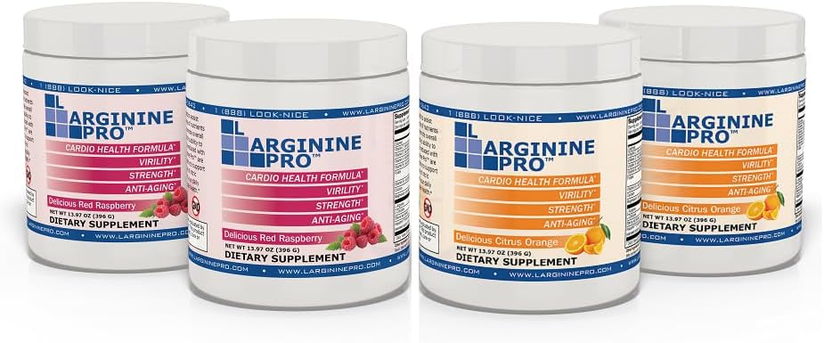 L-ARGININE PRO 5,500mg L-Arginine Plus L-Citrulline 1,100mg Raspberry 和橙粉 饮用混合剂,用于增加硝氧生产