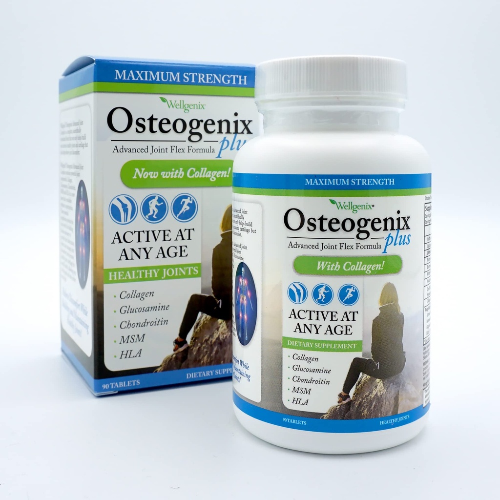 Wellgenix Osteogenix 高级联合Flex公式(90 Ct) - Knee 补充 Collagen II, Glucosamine, Chondroitin, MSM & HLA - 男女润滑和不适支持片