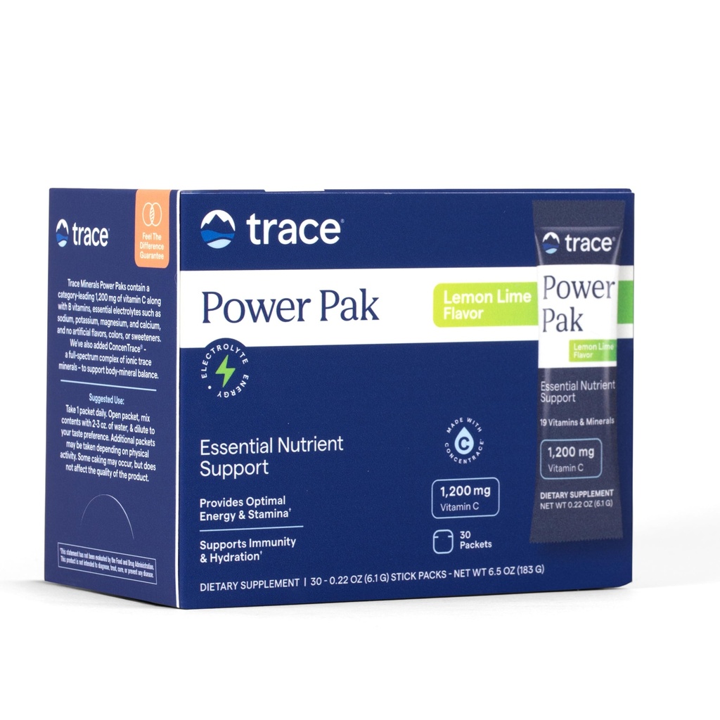 追踪矿物 Power Pak 多种维生素和多矿类包 - 电解质支持 - 1200 mg 维生素C + 70+ 追踪矿物 - 柠檬液燃烧 - 30 packets