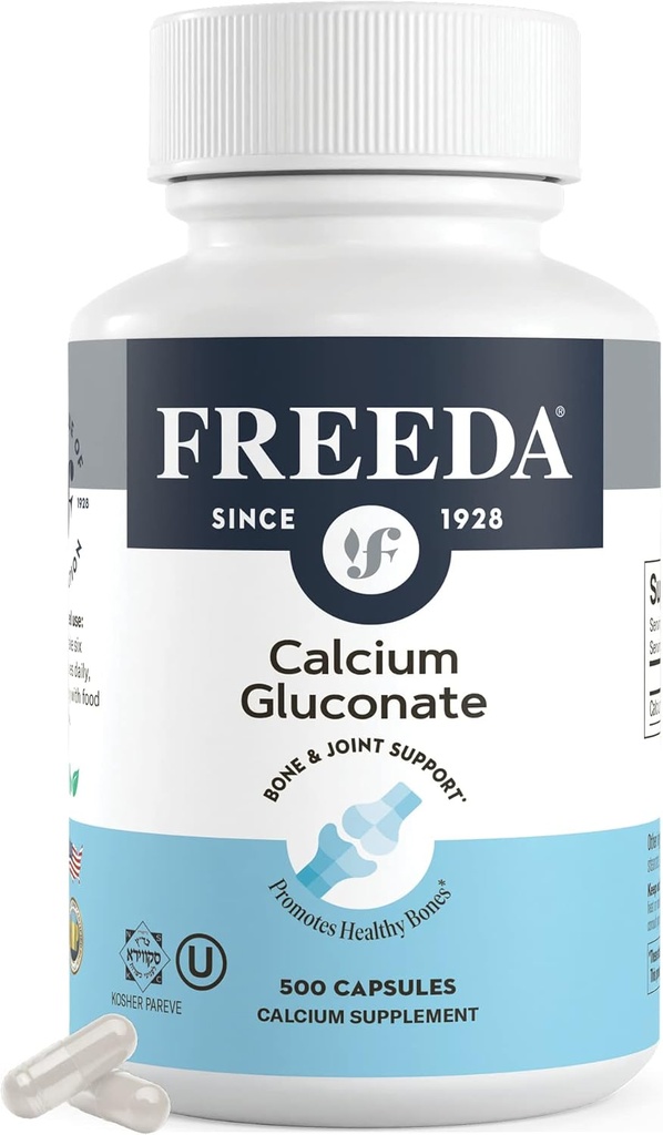 Freeda Calcium Gluconate – Kosher Vegan Calcium Supplement – Easy to Digest & Absorb – 支持骨质强力 纯钙无维生素 D – (500卡普尔)