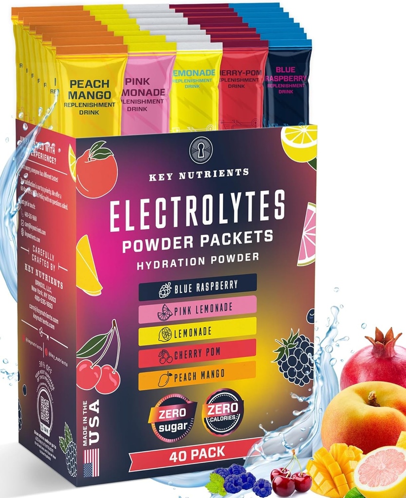 重要NUTRINTS 40 Pack 多维特敏水解包 - 5种美味的火焰 - 电解质粉状包 无糖 - 无卡路里, Gluten Free, Keto - 40 services - 在美国制造
