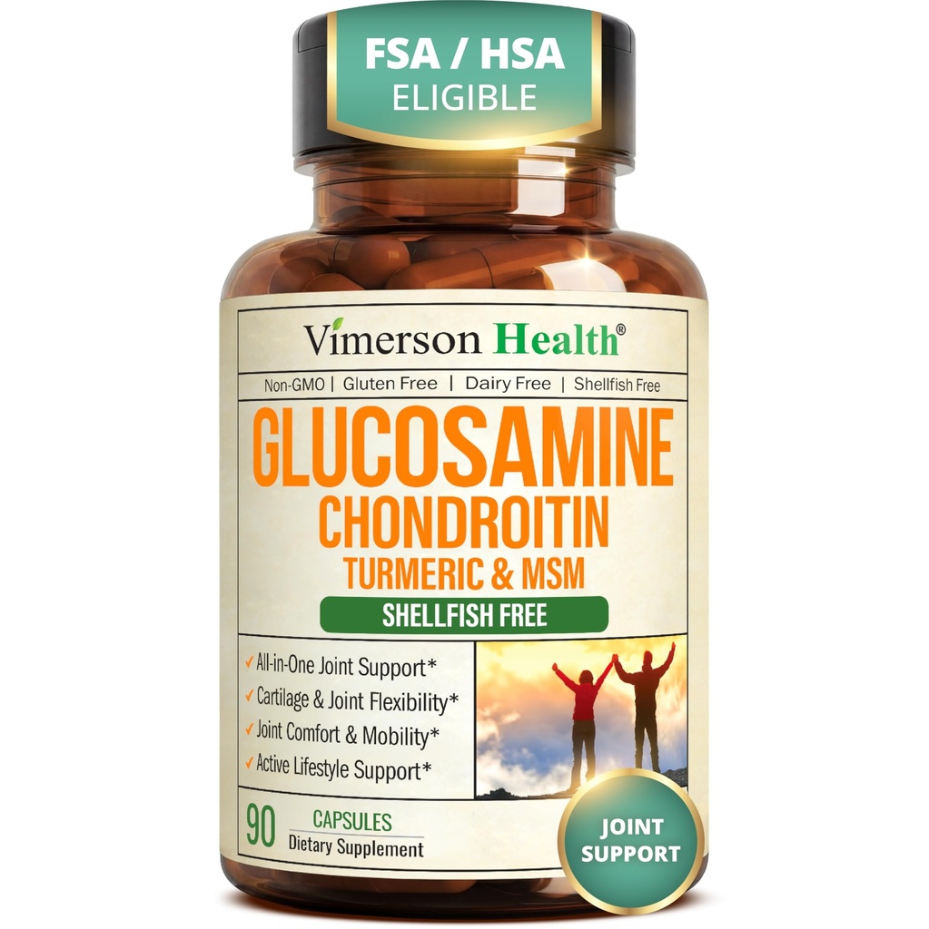 Glucosamine Chondroitin MSM – Glucosamine Sulfate 1500 mg, Chondroitin 和 MSM 的男女联合支助补编 – 用于卡蒂亚基,联合健康和弹性90 Capsules